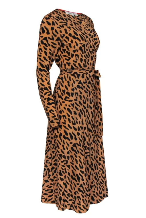 Diane von Furstenberg - Tan & Black Leopard Print Silk Wrap Maxi Dress Sz 8