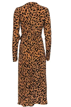 Diane von Furstenberg - Tan & Black Leopard Print Silk Wrap Maxi Dress Sz 8