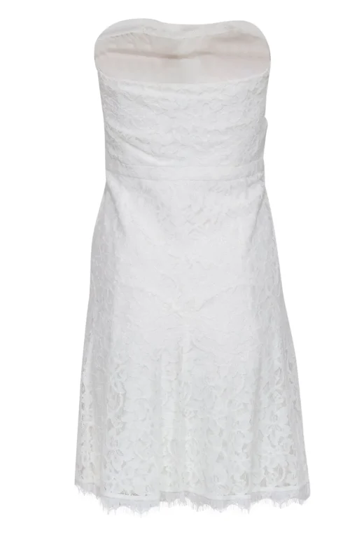 Diane von Furstenberg - White Floral Lace Strapless "Amira" Sheath Dress Sz 8