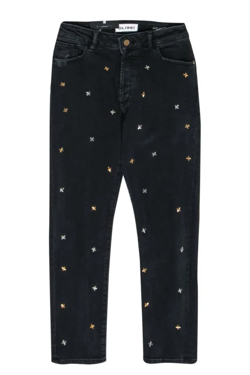 DL1961 - Black “High Rise Vintage Slim Savannah” Jeans w/ Silver & Gold Studs Sz 26
