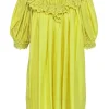 Doen - Green Cotton Babydoll Dress w/ Eyelet Trim & Puff Sleeves Sz XL