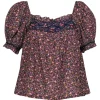 Doen - Multicolor Floral Print Embroidered Puff Sleeve Blouse Sz XS