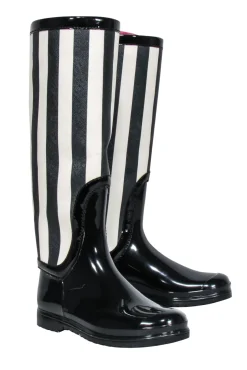 Dolce & Gabbana - Black & Cream Striped Rain Boots Sz 8