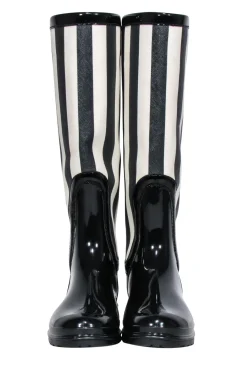 Dolce & Gabbana - Black & Cream Striped Rain Boots Sz 8