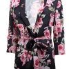 Dolce & Gabbana - Black & Pink Rose Print Waist Tie Blazer Sz S