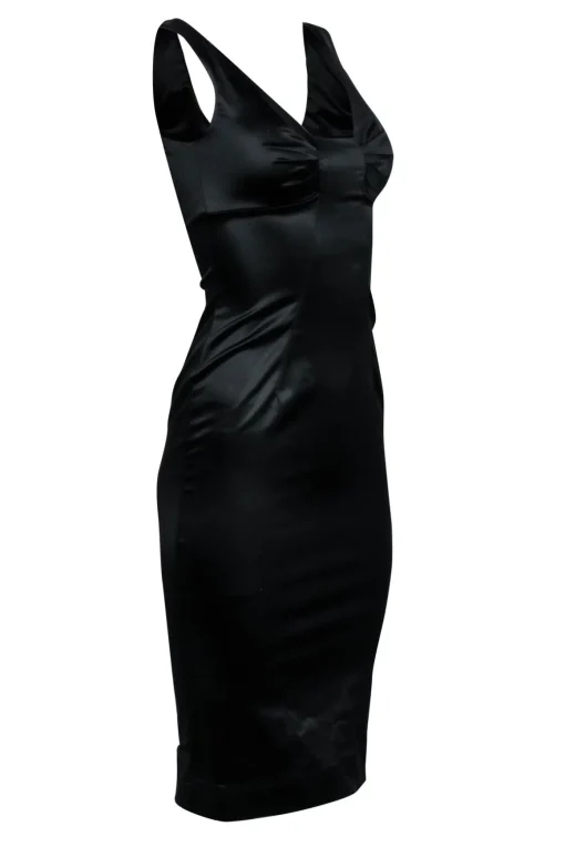 Dolce & Gabbana - Black Satin Sleeveless Midi Dress Sz 2