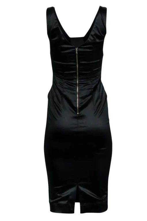 Dolce & Gabbana - Black Satin Sleeveless Midi Dress Sz 2