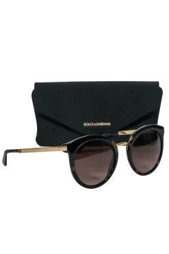 Dolce & Gabbana - Brown Tortoise Shell Round Sunglasses w/ Gold Trim