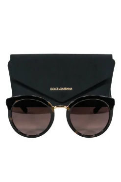 Dolce & Gabbana - Brown Tortoise Shell Round Sunglasses w/ Gold Trim