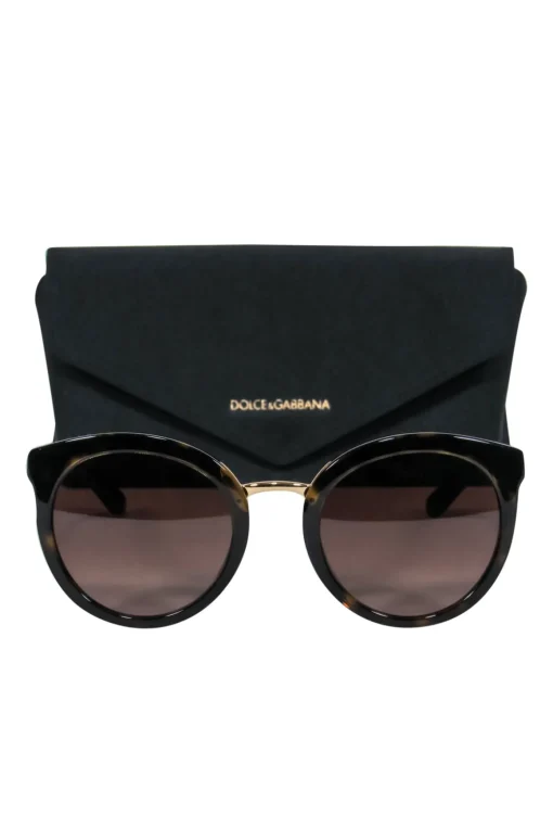Dolce & Gabbana - Brown Tortoise Shell Round Sunglasses w/ Gold Trim