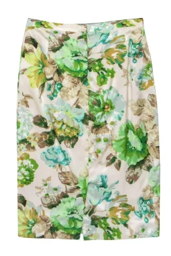 Dolce & Gabbana - Cream & Green Floral Print Satin Pencil Skirt Sz 2