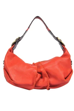 Dolce & Gabbana - Orange Textured Leather Shoulder Bag w/ Reptile Embossed Trim