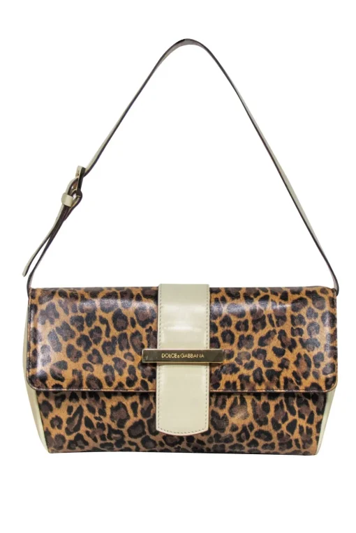 Dolce & Gabbana - Tan Leopard Print Baguette w/ Beige Leather Trims