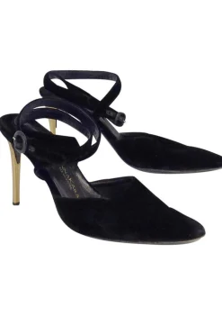 Donna Karan - Black & Gold Velvet Pointed Toe Heels Sz 7