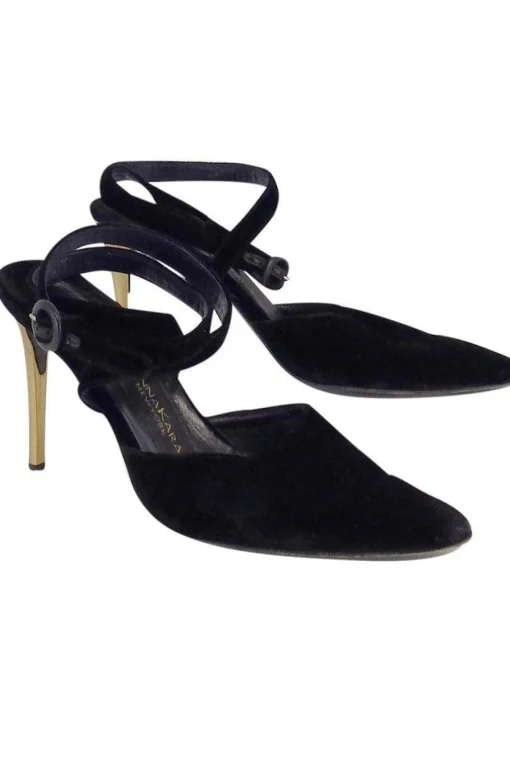 Donna Karan - Black & Gold Velvet Pointed Toe Heels Sz 7
