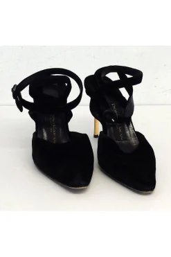 Donna Karan - Black & Gold Velvet Pointed Toe Heels Sz 7