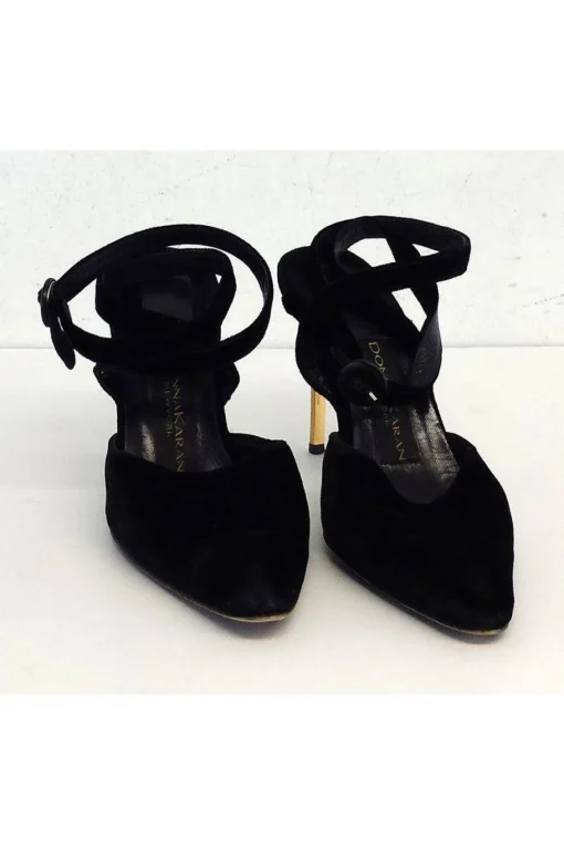 Donna Karan - Black & Gold Velvet Pointed Toe Heels Sz 7