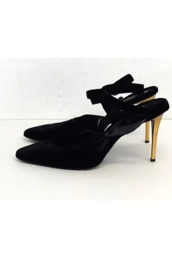 Donna Karan - Black & Gold Velvet Pointed Toe Heels Sz 7