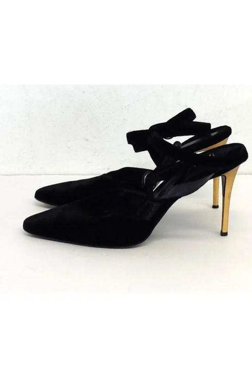 Donna Karan - Black & Gold Velvet Pointed Toe Heels Sz 7