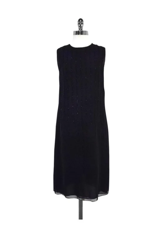 Donna Karan - Black Silk Beaded Shift Dress Sz 4
