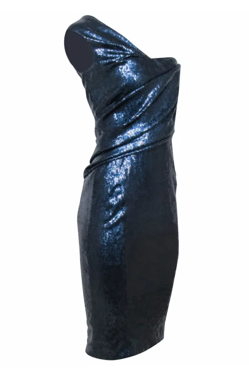Donna Karan - Navy Sequins One Shoulder Dress Sz 6