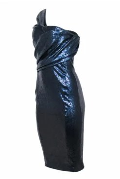 Donna Karan - Navy Sequins One Shoulder Dress Sz 6
