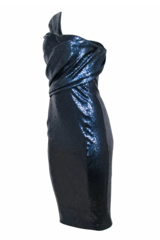 Donna Karan - Navy Sequins One Shoulder Dress Sz 6