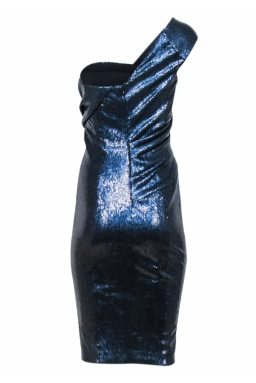 Donna Karan - Navy Sequins One Shoulder Dress Sz 6