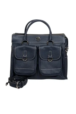 Dooney & Bourke - Navy Blue Pebbled Leather Double Pocket Front Shoulder Bag