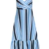 Draper James - White, Blue & Navy Stripe Ruffle Shoulder Dress Sz 4