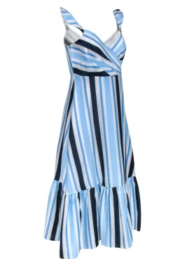 Draper James - White, Blue & Navy Stripe Ruffle Shoulder Dress Sz 4