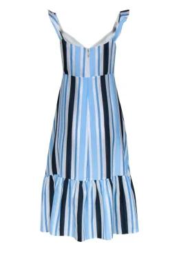 Draper James - White, Blue & Navy Stripe Ruffle Shoulder Dress Sz 4