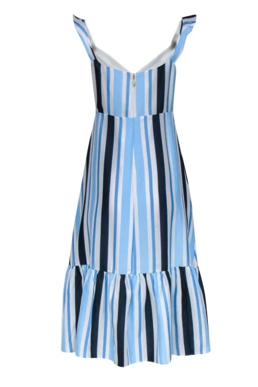 Draper James - White, Blue & Navy Stripe Ruffle Shoulder Dress Sz 4