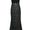 Dress the Population - Black & Gold Lace Bustier Column Gown Sz M