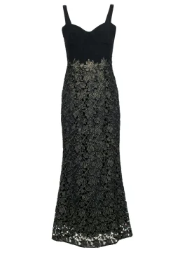 Dress the Population - Black & Gold Lace Bustier Column Gown Sz M