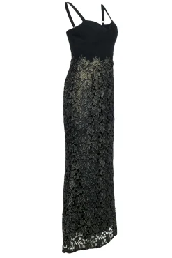 Dress the Population - Black & Gold Lace Bustier Column Gown Sz M