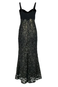 Dress the Population - Black & Gold Lace Bustier Column Gown Sz M