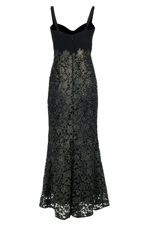 Dress the Population - Black & Gold Lace Bustier Column Gown Sz M