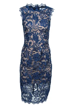 Dress The Population - Navy Lace Sheath Dress w/ Nude Underlay Sz XS