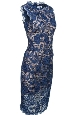 Dress The Population - Navy Lace Sheath Dress w/ Nude Underlay Sz XS