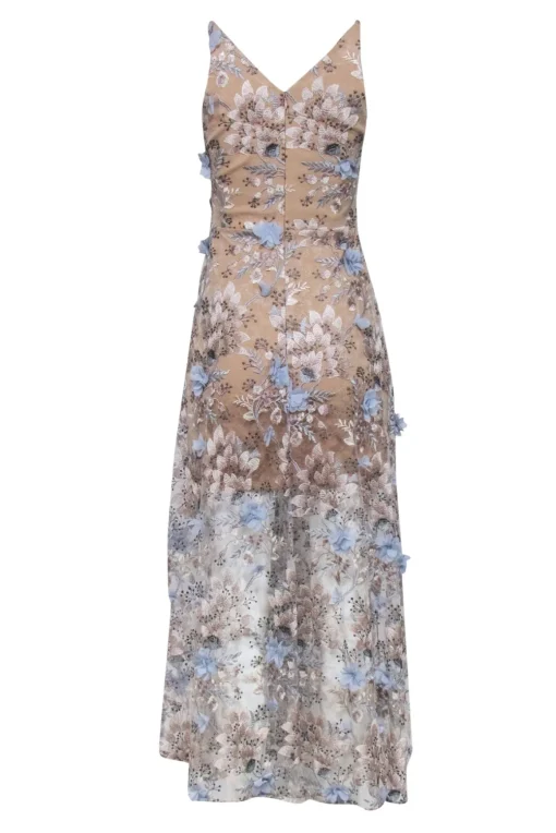 Dress the Population - Tan Sleeveless w/ 3D Flowers 'Sidney Gown' Maxi Dress Sz S