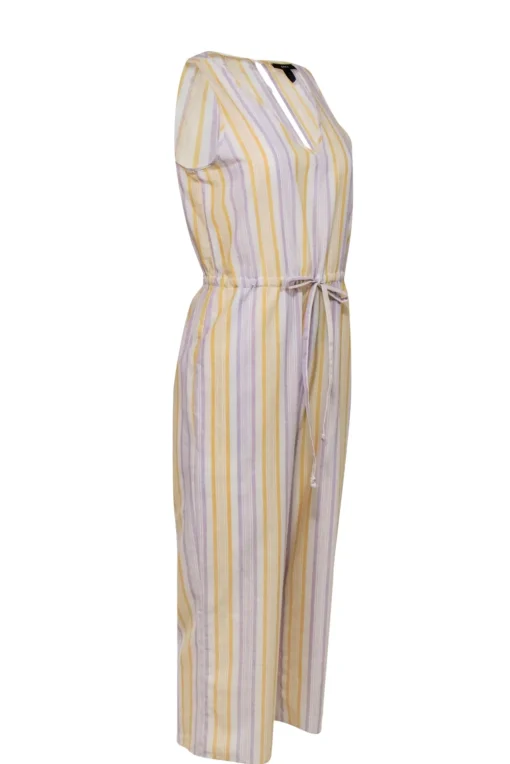 Drew - Yellow, White & Lavender Striped Sleeveless Wide Leg Jumpsuit Sz S