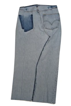 EB Denim - Light Wash Blue Denim Distressed Trim Maxi Skirt Sz S