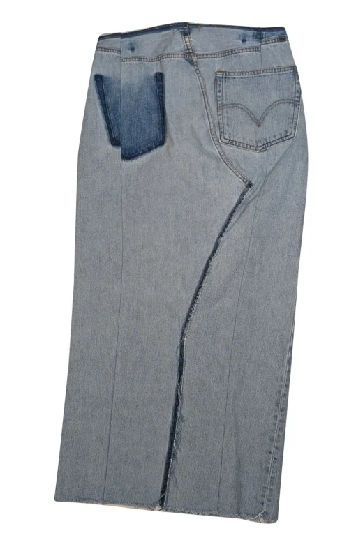 EB Denim - Light Wash Blue Denim Distressed Trim Maxi Skirt Sz S