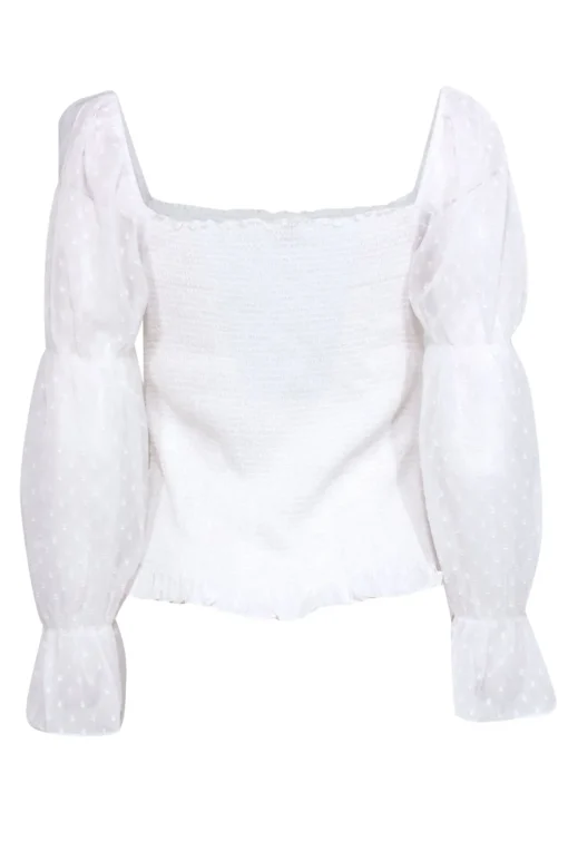 Ecru - White Textured Smocked Long Sleeve Top Sz M
