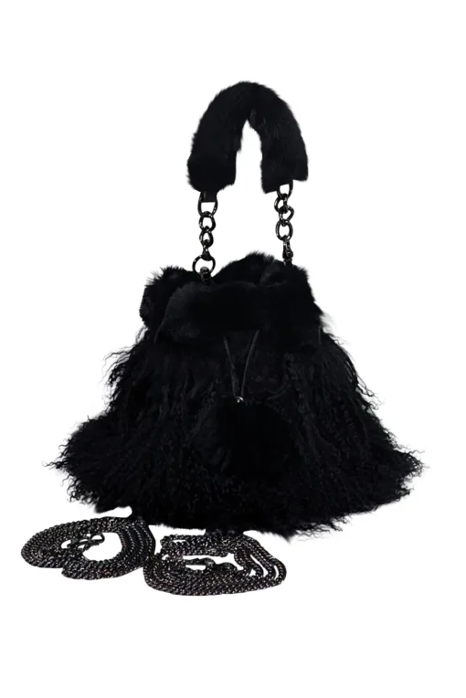 Ectcetra - Black Lamb Fur Mini Bucket Bag