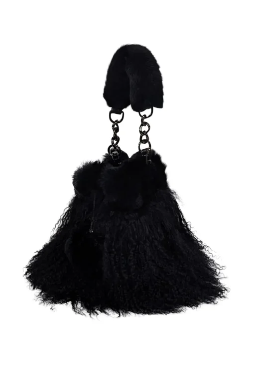 Ectcetra - Black Lamb Fur Mini Bucket Bag