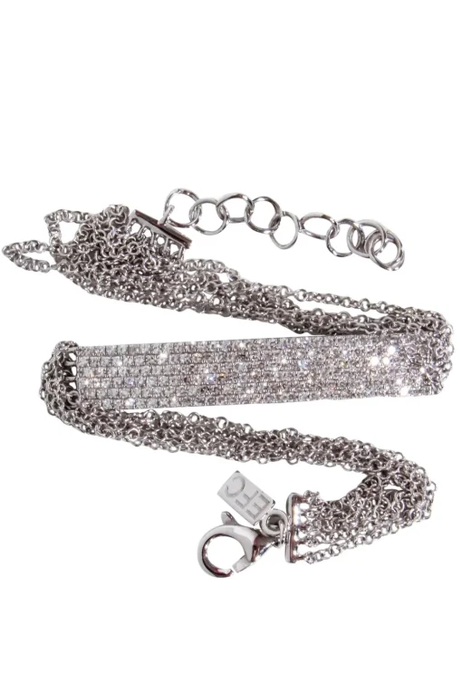 EF Collection - 14K White Gold Diamond Jumbo BAR MULTI CHAIN BRACELET