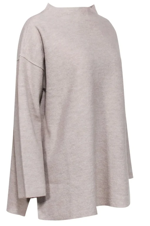 Eileen Fisher - Beige Textured Funnel Neck Wool Sweater Sz L