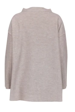 Eileen Fisher - Beige Textured Funnel Neck Wool Sweater Sz L